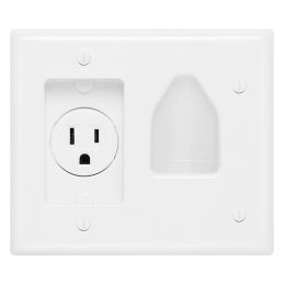 DataComm Electronics 523-N DataComm 45-0021-WH Recessed Low-Voltage Cable Wall Plate With Recessed AC Power - White