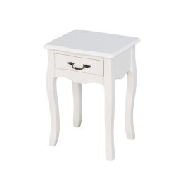 Nightstand  Drawer & Shelf;  Accent Sofa Side Table Curved Legs for Living Room;  Bedroom White