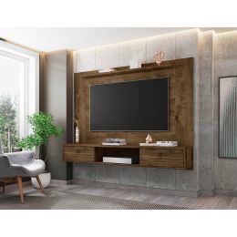 Manhattan Comfort Liberty 70.86 Floating Wall Entertainment Center with Overhead Shelf in Rustic Brown