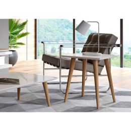 Manhattan Comfort Utopia 19.84" High Square End Table With Splayed Wooden Legs in Off White and Maple Cream