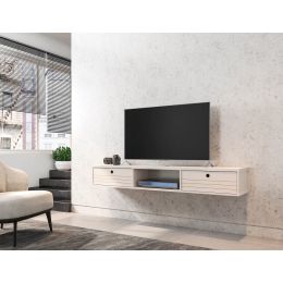 Manhattan Comfort Liberty 62.99 Mid-Century Modern Floating Entertainment Center with 3 Shelves in Off White