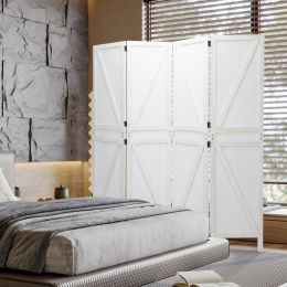 5.6 Ft Tall Wood Room Divider;  4-Panel Folding Privacy Screens;  Partition Wall Dividers;  Room Separator;  White