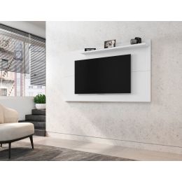 Manhattan Comfort Liberty Mid-Century Modern 62.99 TV Panel with Overhead Decor Shelf in White