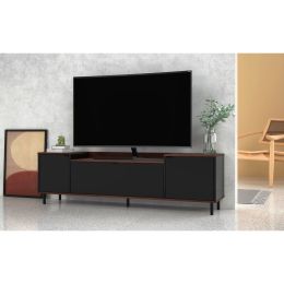 Manhattan Comfort Mosholu 66.93 TV Stand with 3 Shelves in Black and Nut Brown