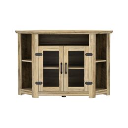 WESOME Modern Farmhouse Wood Entertainment Center Corner TV Console And Storage Cabinet With Doors; 44 Inch Light Brown Walnut