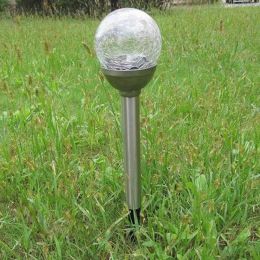 Cracked Glass Ball Stake LED Color Changing Solar Light (Color: Multi-Color)