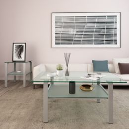 Transparent glass black coffee table, modern simple, living room coffee table, side center table (Color: Grey)