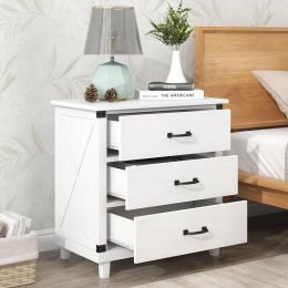 Modern Bedroom Nightstand with 3 Drawers Storage (Color: White)