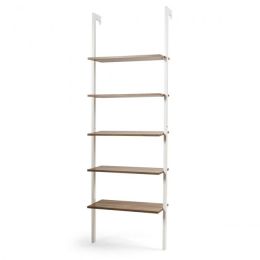 5-Tier Wood Look Ladder Shelf with Metal Frame for Home (Color: White)