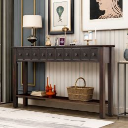 Rustic Entryway Console Table, 60" Long Sofa Table with two Different Size Drawers and Bottom Shelf for Storage (Color: Black)