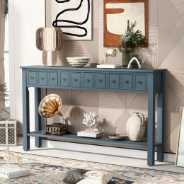 Rustic Entryway Console Table, 60" Long Sofa Table with two Different Size Drawers and Bottom Shelf for Storage (Color: Navy)
