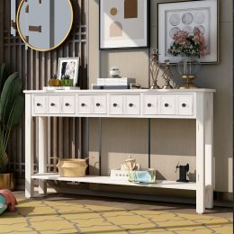 Rustic Entryway Console Table, 60" Long Sofa Table with two Different Size Drawers and Bottom Shelf for Storage (Color: Antique White)