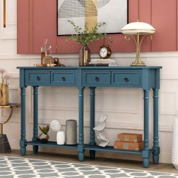 Console Table Sofa Table for Entryway with Drawers and Long Shelf Rectangular (Color: Antique Navy)
