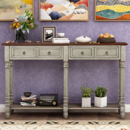 Console Table Sofa Table for Entryway with Drawers and Long Shelf Rectangular (Color: Antique Gray)