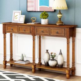 Console Table Sofa Table for Entryway with Drawers and Long Shelf Rectangular (Color: Walnut)