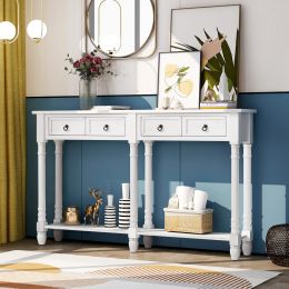Console Table Sofa Table for Entryway with Drawers and Long Shelf Rectangular (Color: Antique White)
