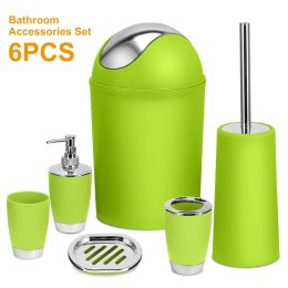 Bathroom Accessories Set 6 Pcs Bathroom Set Ensemble Complete Soap Dispenser Toothbrush Holder (Color: Green)