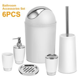 Bathroom Accessories Set 6 Pcs Bathroom Set Ensemble Complete Soap Dispenser Toothbrush Holder (Color: White)